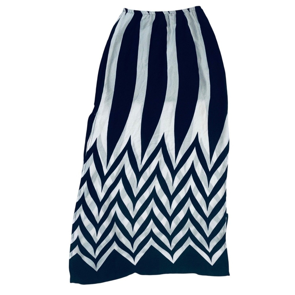 VTG Tyche Chevron Maxi Skirt Black White Stripe Geo Side Slit Y2K whimsigoth S